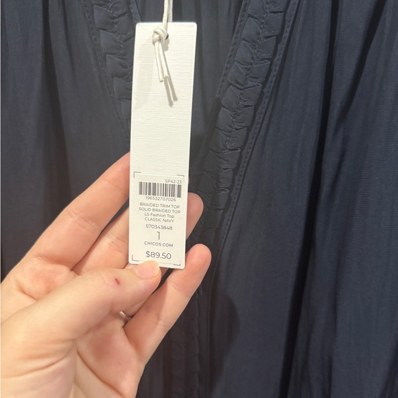 Chico’s Navy Braided Trim Blouse NWT Size 1 Small - Picture 2 of 10